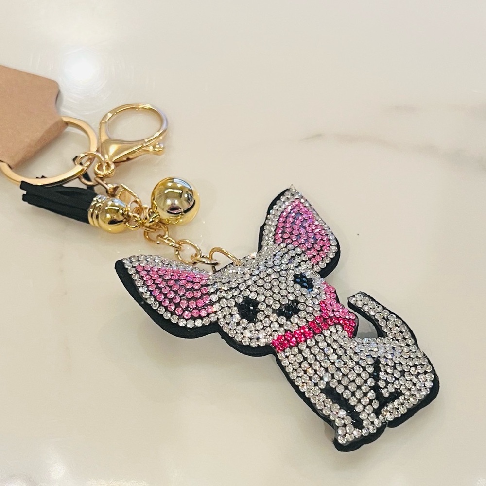 NWT WHITE & PINK CRYSTAL POPPY BAG CHARM KEYCHAIN